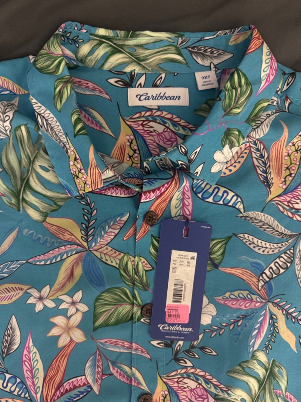 NWT Roundtree & Yorke Caribbean 3XLT Teal Tropical Hawaiian *Fathers Day* Shirt - Picture 5 of 14